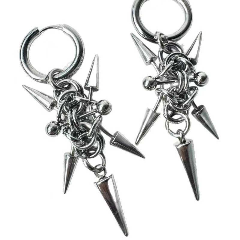 Dark Punk Style Studded Spike Earrings - Gothic Metal Stud Hoops for Men Women Alternative Fashion Jewelry 4