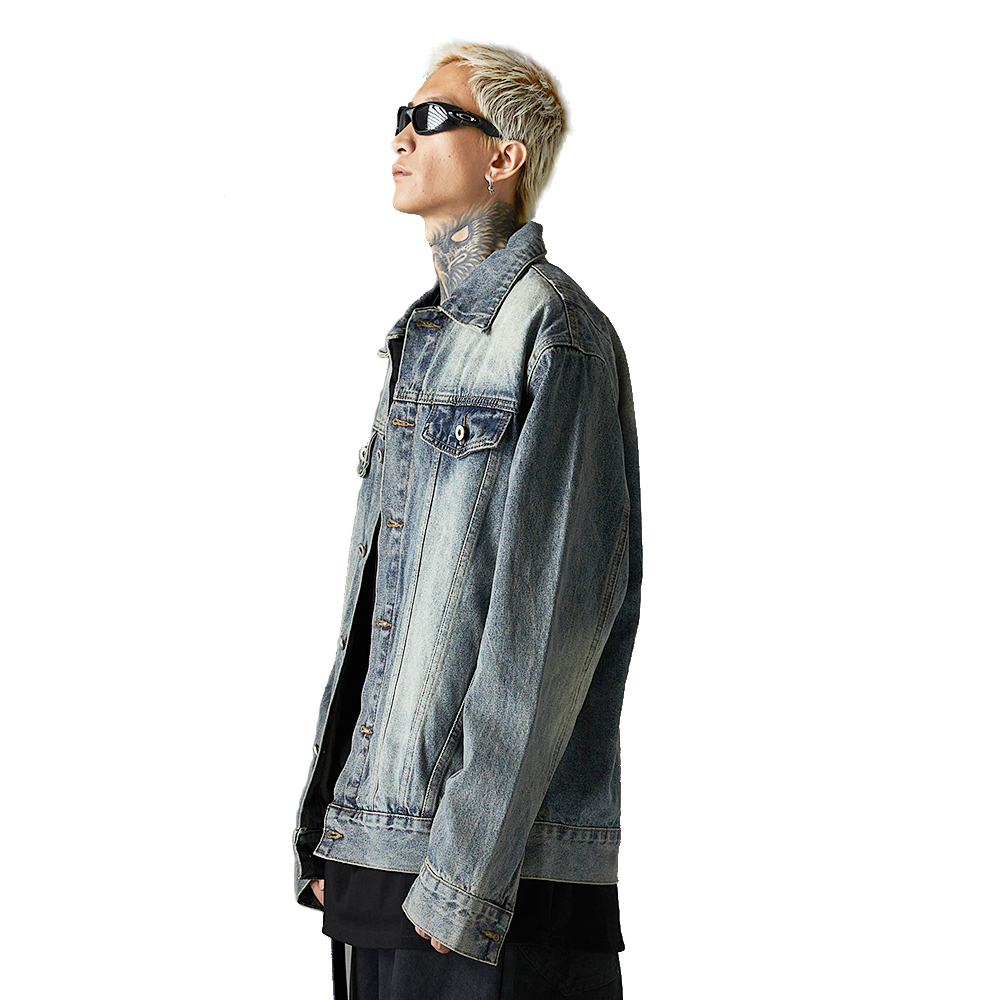 Washed And Worn Denim Clothes Jacket Men's Punk