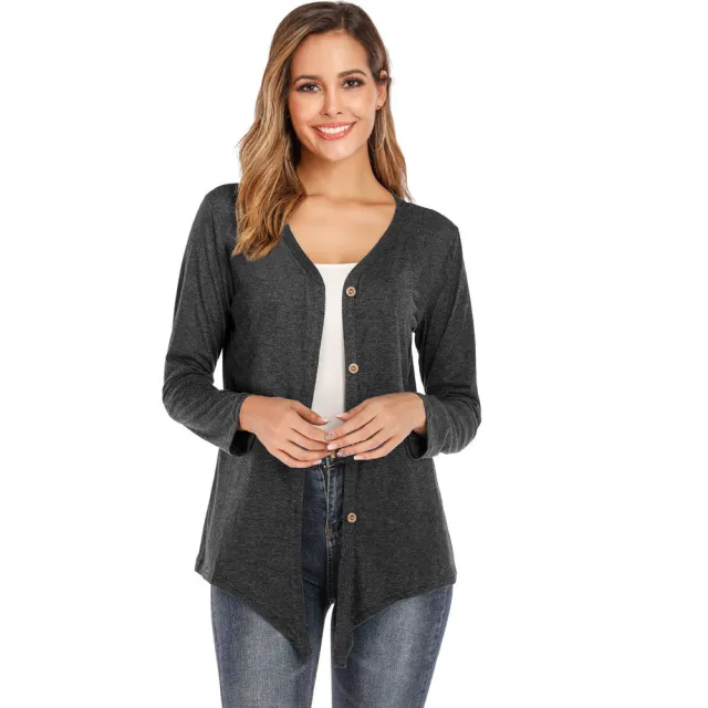 Women's V neck Button Long sleeved Cardigan T shirt Bottoming Shirt Gray - Shop at LoveMi