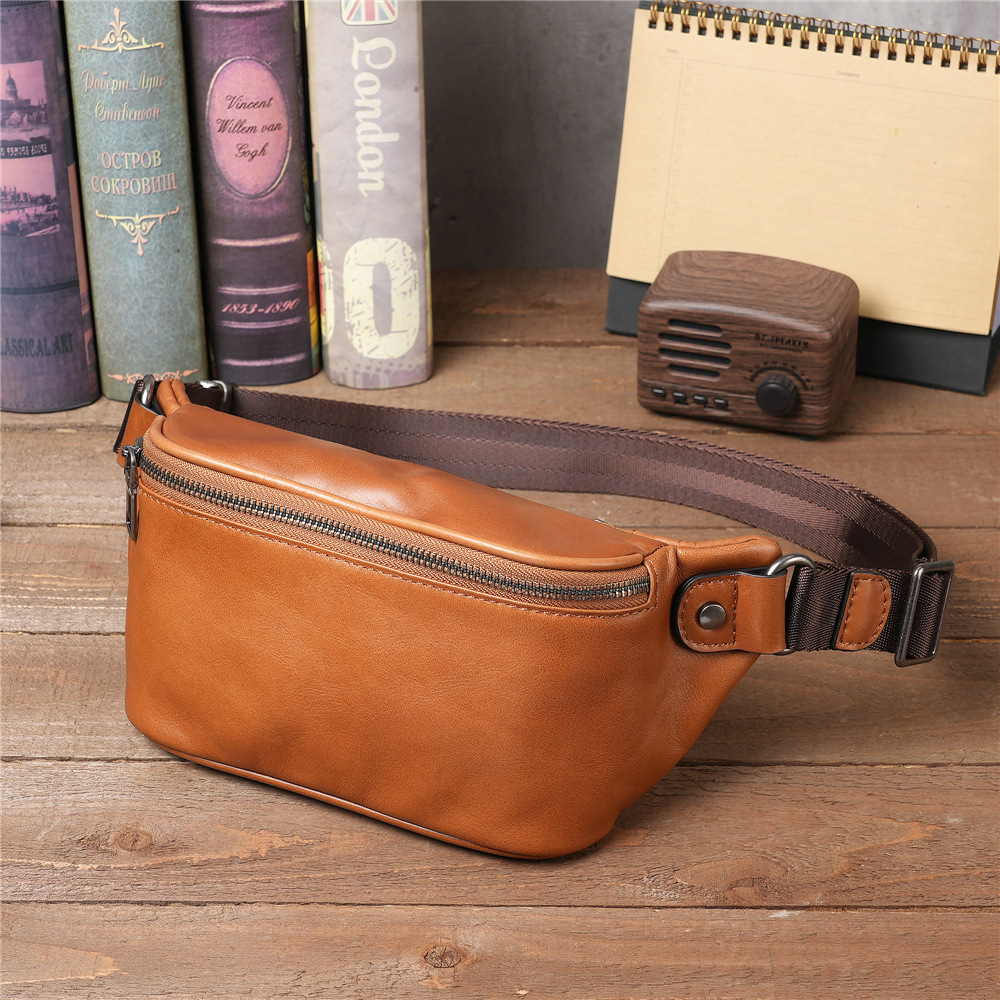 Baotou Layer Cowhide Phone Belt Large Capacity Sports Crossbody Chest Bag - CJdropshipping