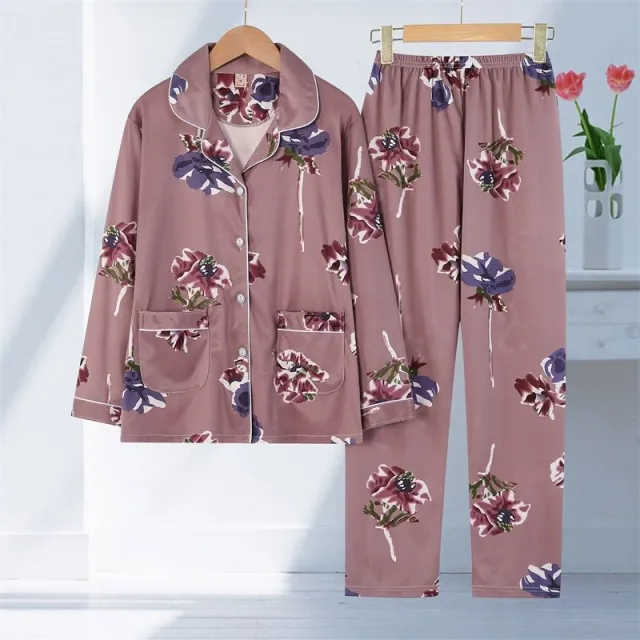 Womens Long Sleeve Cardigan Pajama Set Thin Style Purple - Shop at LoveMi