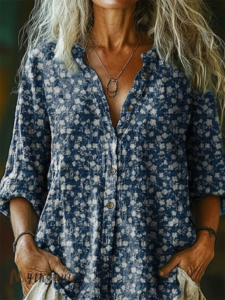 Womens Printed Long-Sleeve Shirt Top