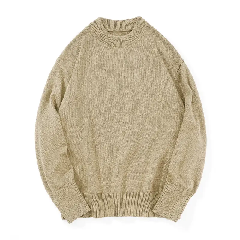 New Mens Solid-color Crew-neck Sweater