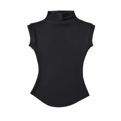 Women's Half Turtleneck Ant Waist Sleeveless Top - Black - View 1