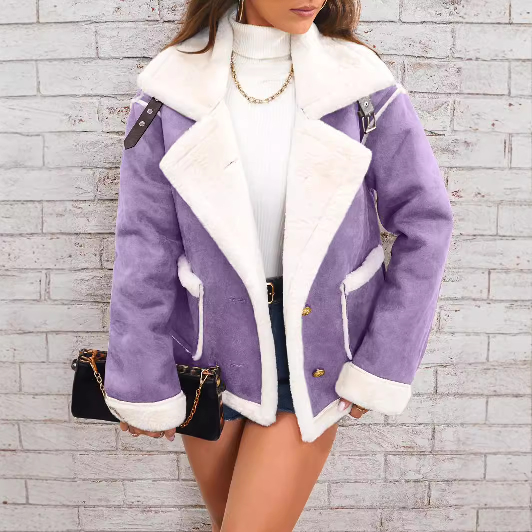 Women's Jacket Fashion Polo Collar Plush Winter Warm Casual - Picture 5 of 8