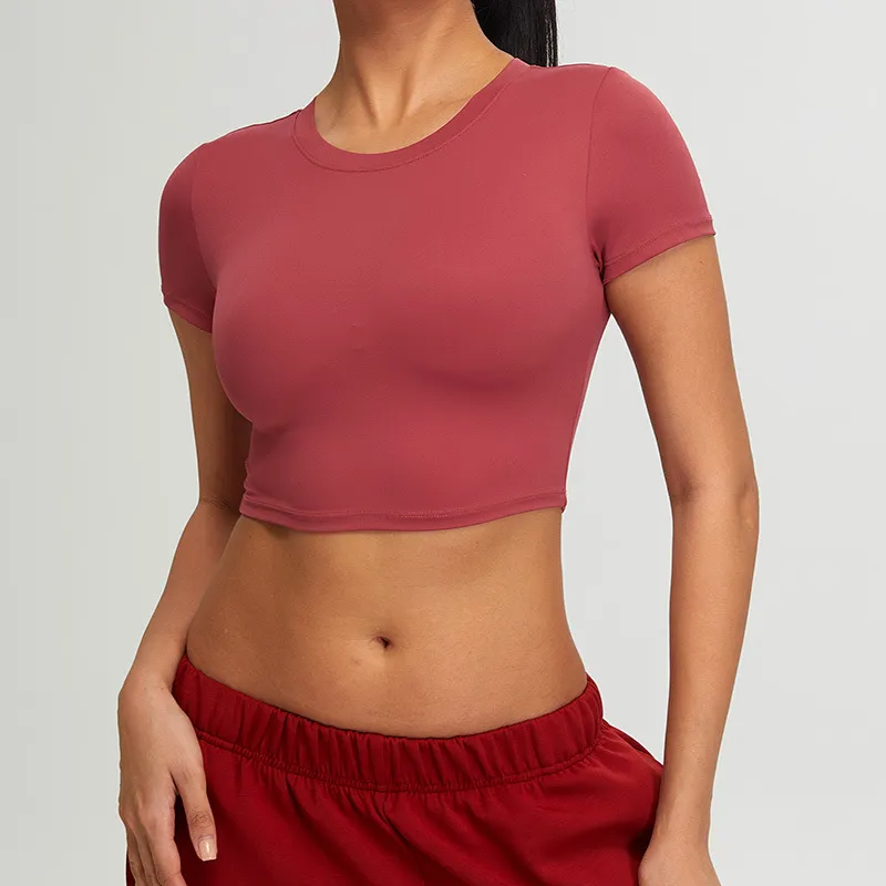 Slim Fit Short Yoga Clothing Top - Red