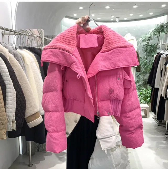 Women's Cotton padded Jacket Winter Short Loose Thick Rose Red - Shop at LoveMi