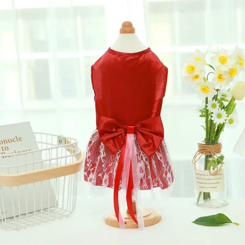 Pet Wedding Dress Bowknot Dog Thin Skirt