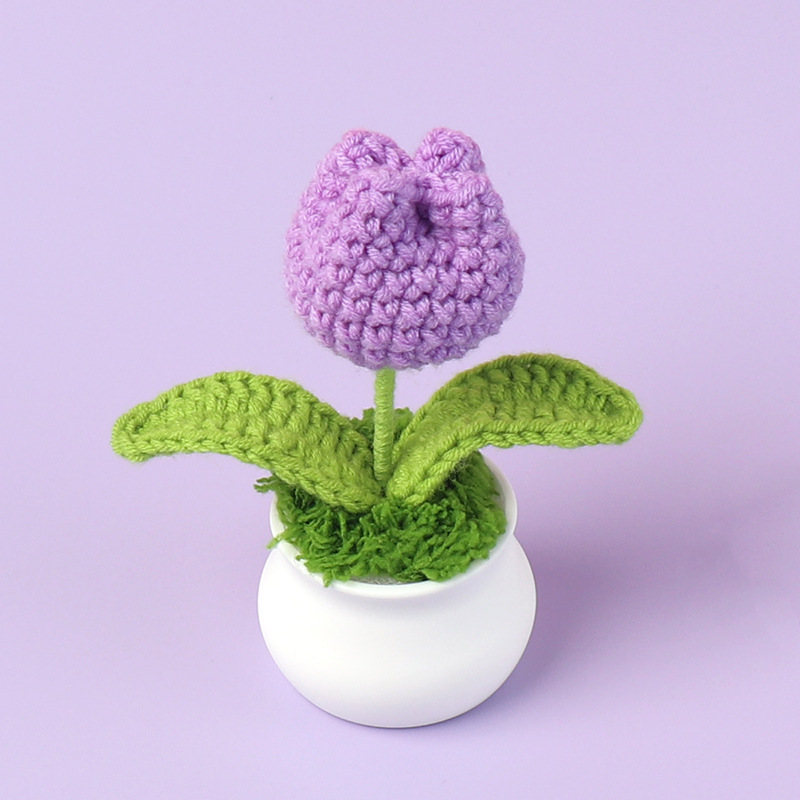 Finished Handmade Crocheted Wool Tulip Small Pot Plant