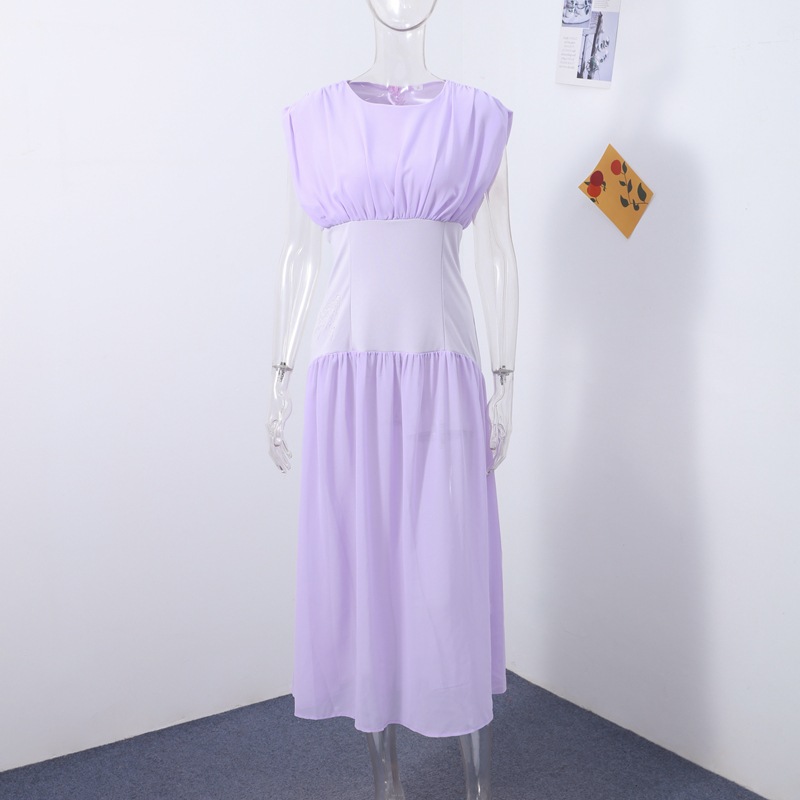 Purple Temperament Pleat And Waisted Off neck Dress Purple - Shop at LoveMi