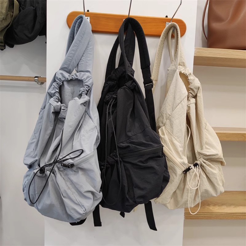 Large Capacity Student Schoolbag Casual Versatile Pleated Nylon Canvas