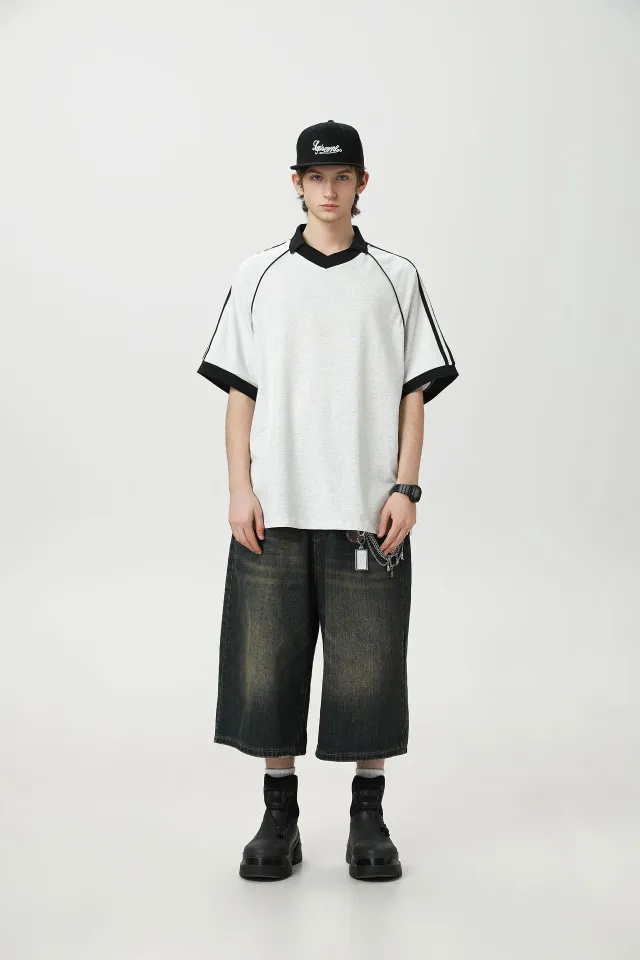 Fashion Brand College Style Loose Casual Half Sleeves Gray - Shop at LoveMi
