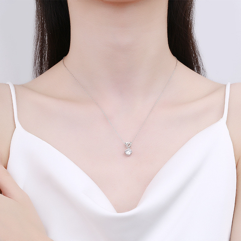 S925 Sterling Silver Moissanite Necklace, Womens Classic Heart Pendant