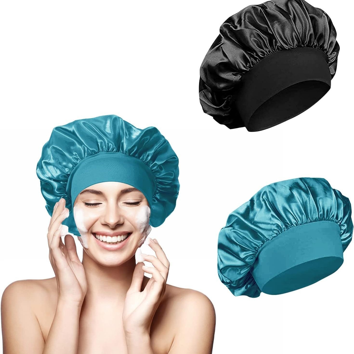 Wide-brimmed High Elastic Headscarf Beauty Salon Shower Cap Care Satin Nightcap - Image 29