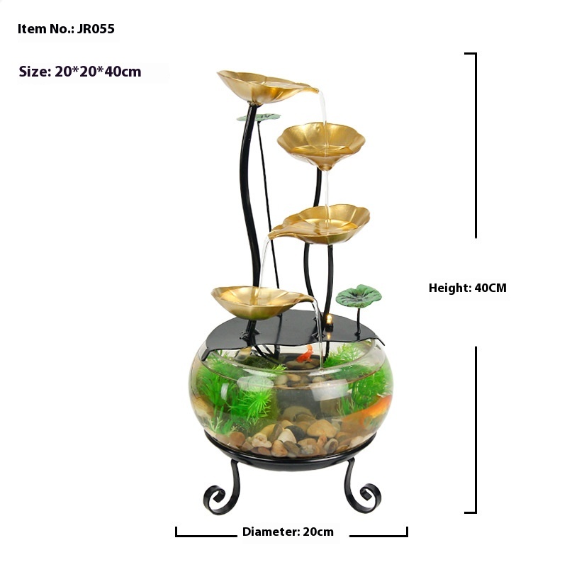 Desktop Home Glass Fish Tank Fortune Flowing Water