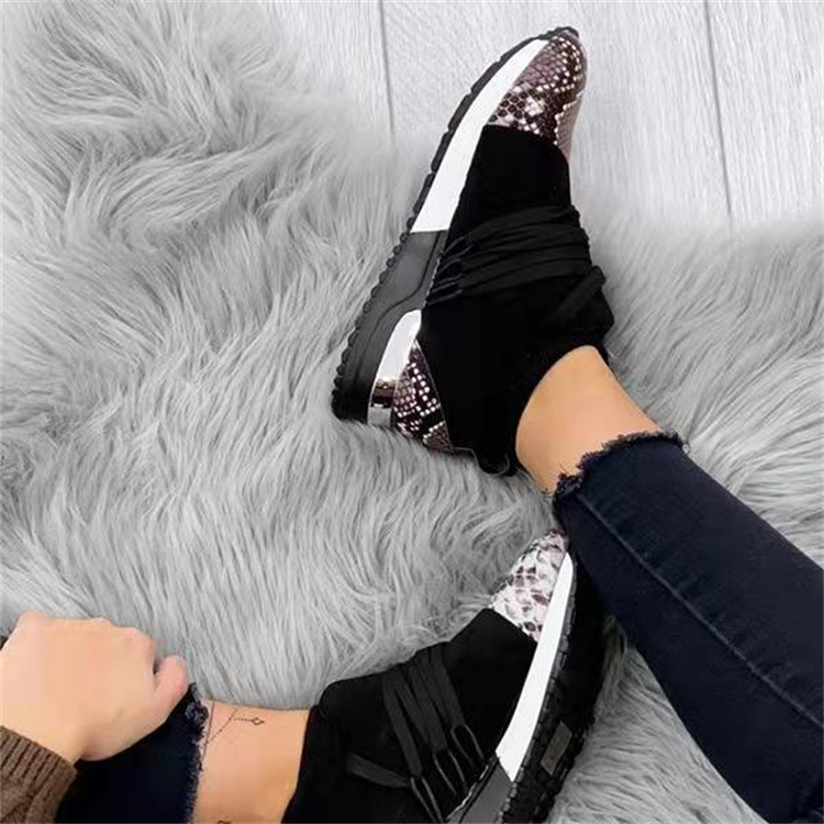 Title 3, Womens New Casual Snake Print Flat Lace-up Sne...