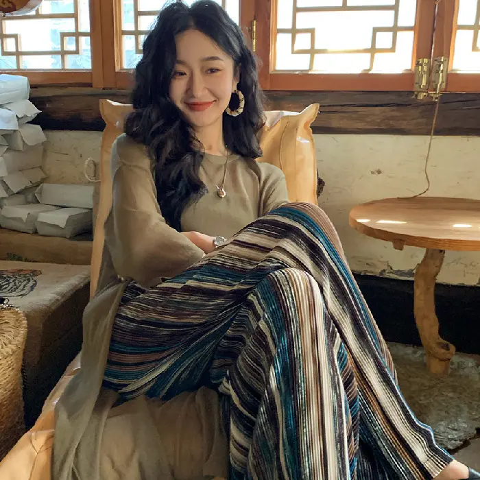 Retro Casual Striped Wide-leg Pants