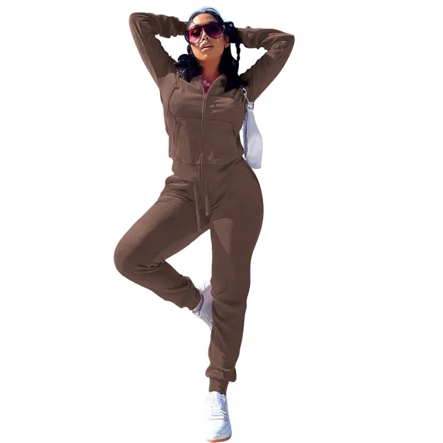 Women's Casual Silver Fox Fur Top And Pants Two piece Set Brown - Shop at LoveMi