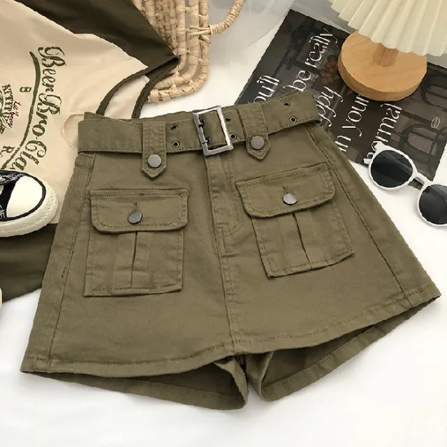 Women's Denim Skirt With Belt High Waist Design Army Green - Shop at LoveMi