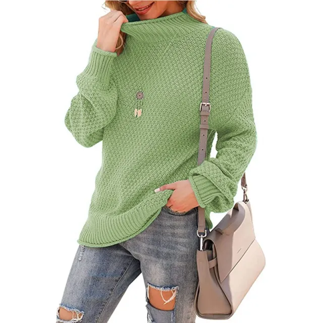Half Turtleneck Plus Size Batwing Long Sleeve Pullover Loose Sweater Fruit Green - Shop at LoveMi