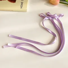 Braided Hair Ribbon Bow Barrettes - Purple - View 1