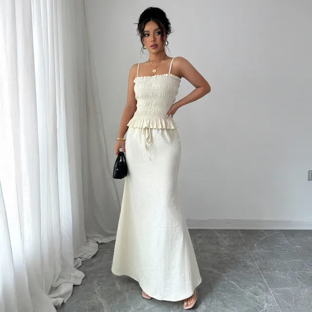 Elegant Style Camisole And Bodycon Skirt Women's Suit Apricot - Shop at LoveMi