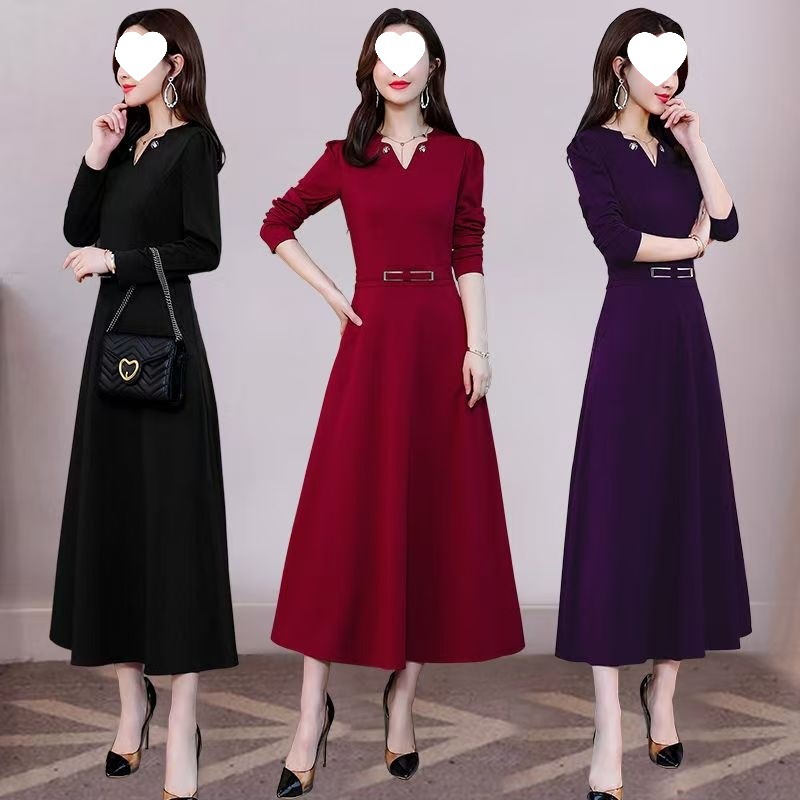 Elegant Casual Artistic Retro Mid-Length Long-Sleeve Dress