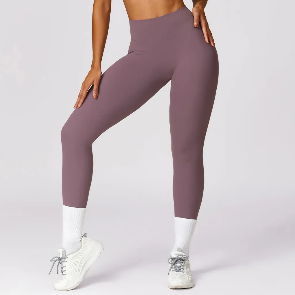 Zechuang Quick-drying Skinny Yoga Pants Brushed Belly Contracting - Bean Paste Purple