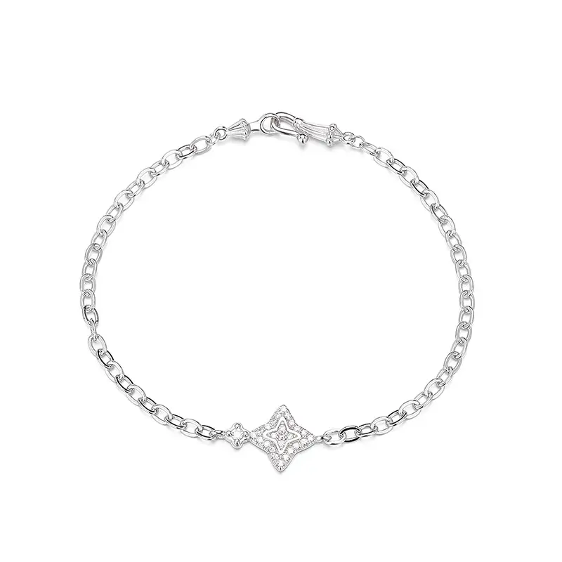 S925 Sterling Silver Vintage-style Four-pointed Star Bracelet