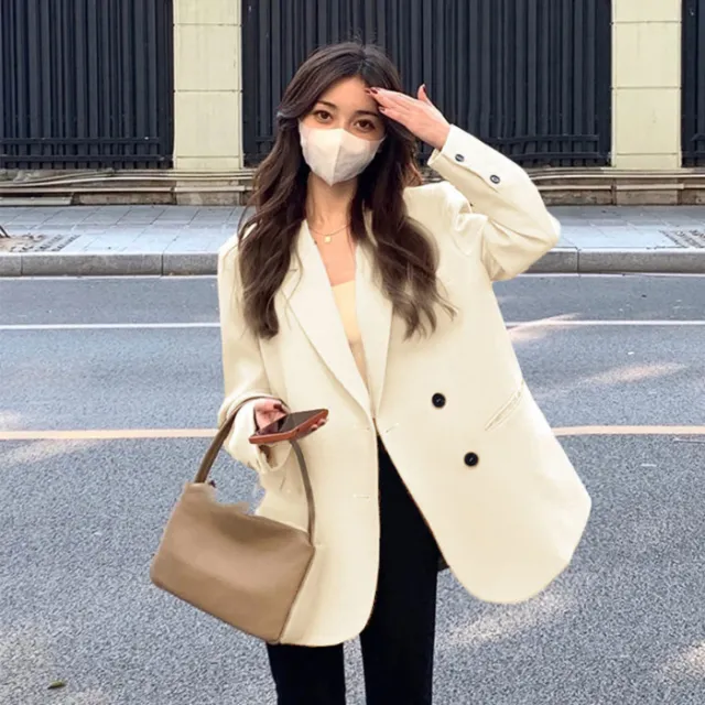 Women's Suit Collar Loose Long Sleeve Jacket White - Shop at LoveMi