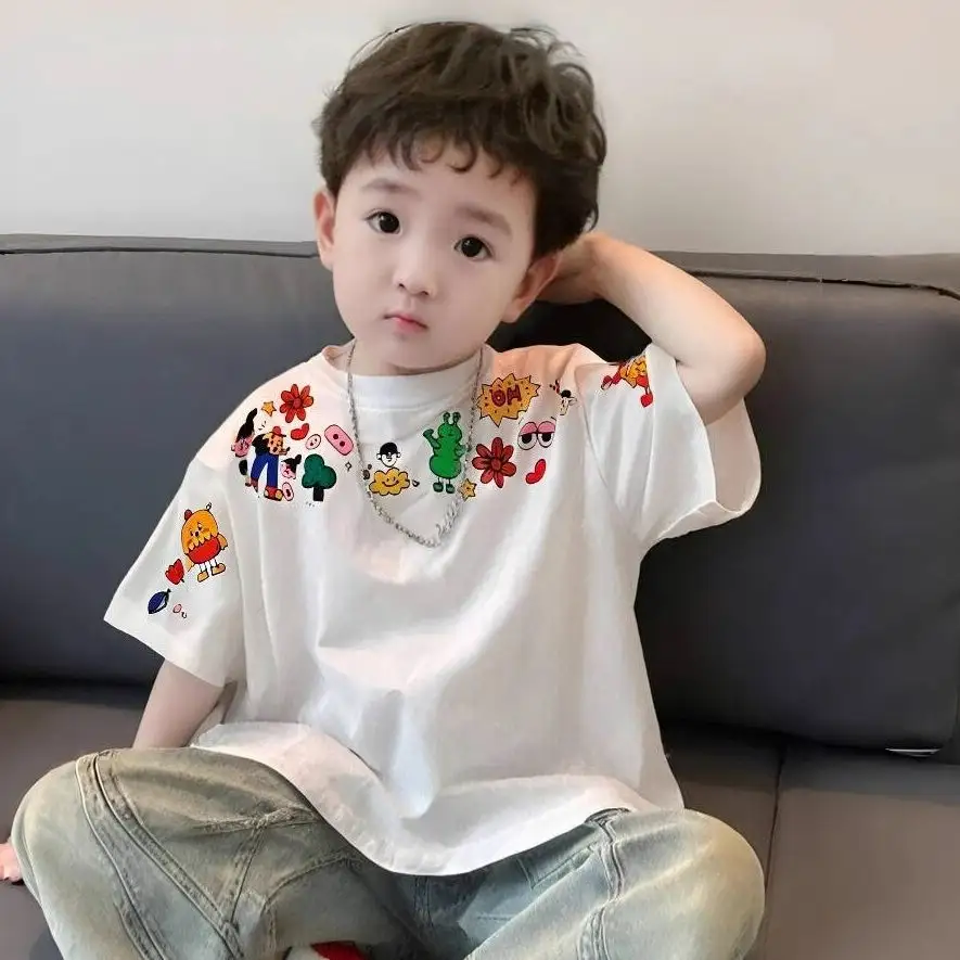 Pure Cotton Boys' Short-sleeve Kids' Clothing Summer