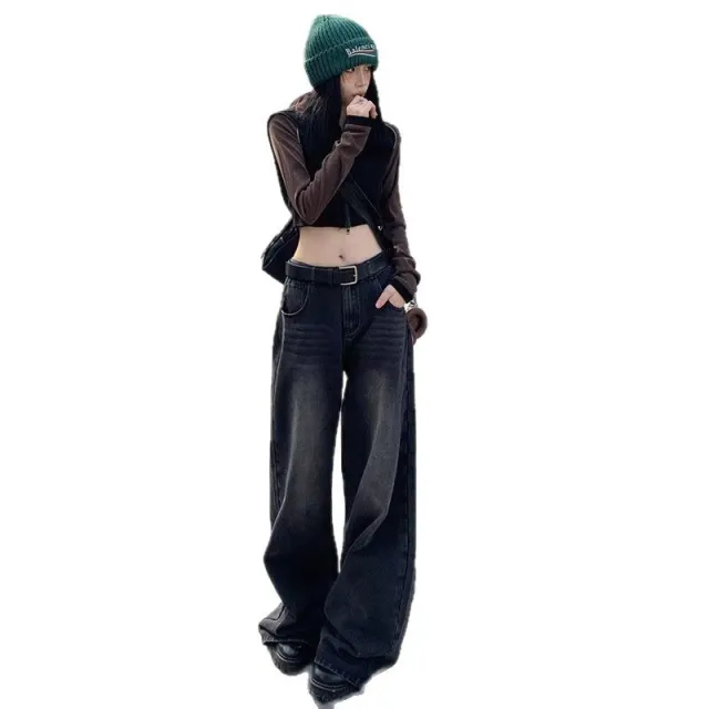 American Retro Wide Leg Jeans Gray - Shop at LoveMi