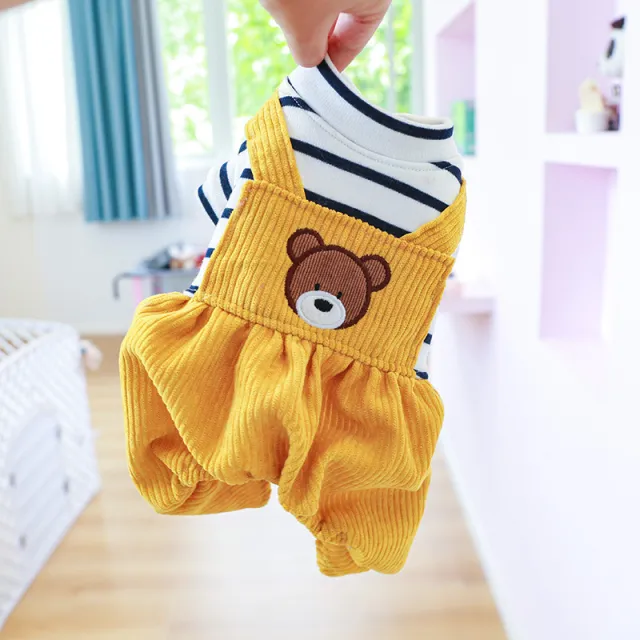 Teddy Fleece lined Puppy Dog Clothing Four legged Bread Bear Overalls Bread Bear Overalls - Shop at LoveMi