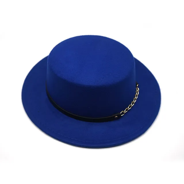 Men's And Women's Retro British Style Chain Solid Color Flat Top Hat Blue - Shop at LoveMi