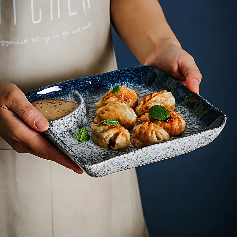Ceramic Vinegar Dumpling Plate Bowl and Dish Compartment Household