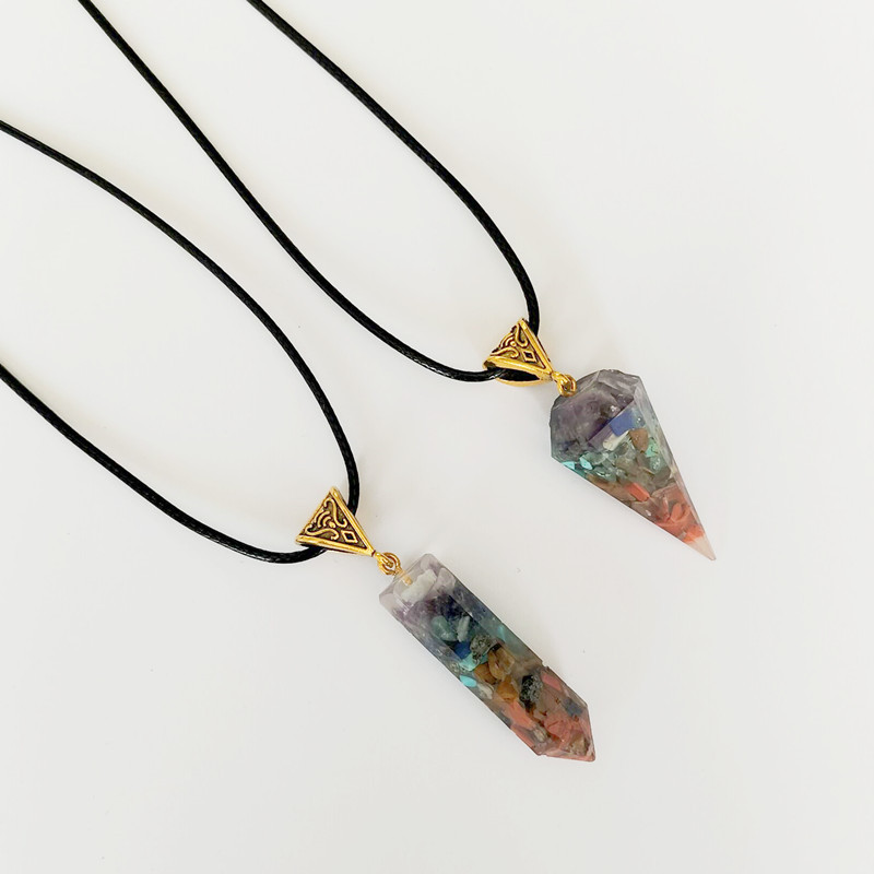 Colorful Crystal Agate Semi-precious Stone Hexagonal Cone Necklace