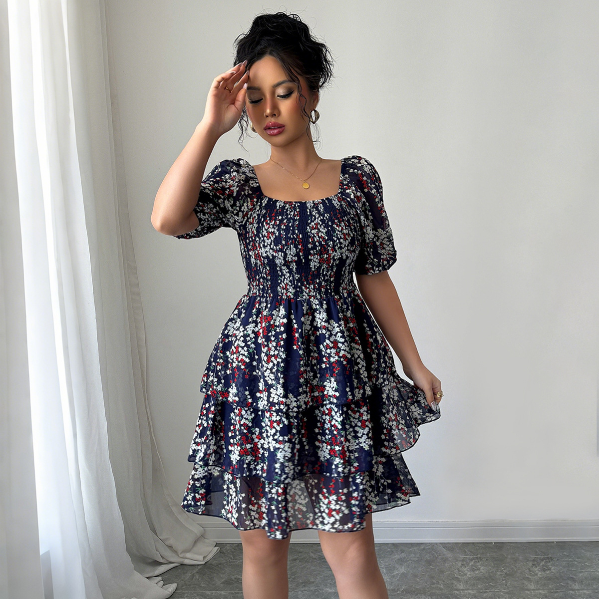 European And American Elegant Floral Cake Dress