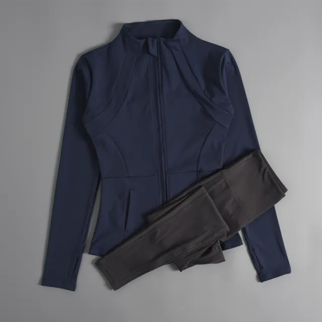 Autumn And Winter Professional Yoga Sports Coat Female Zipper Cardigan Suit Gray Blue Dark Gray - Shop at LoveMi