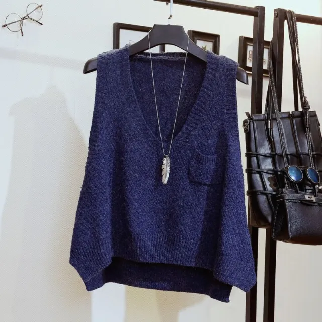 Women's Korean style Wool Vest Navy Blue - Shop at LoveMi