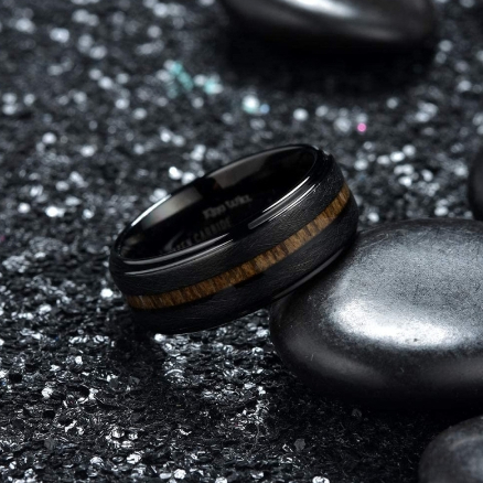 Men's Wood Grain Frosted Step Stainless Steel Ring