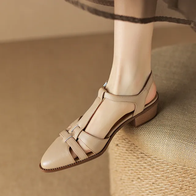 French Retro Roman Closed Toe Sandals For Women Apricot - Shop at LoveMi