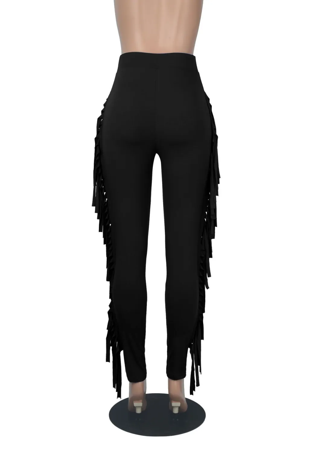 Spring And Autumn New European And American Women's Clothing Tight High Waist Tassel Bandage Pants - Black