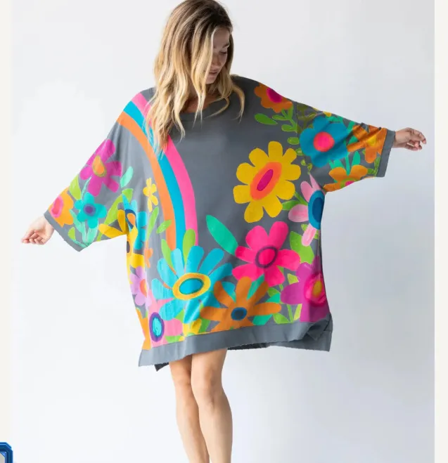 Loose Large Design Printed Crew Neck Sweatshirt Women Flower - Shop at LoveMi