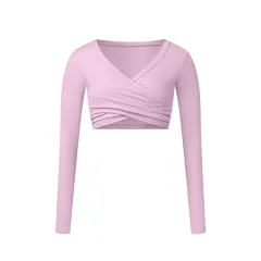 Tight Long Sleeve Cross Layered Sports Long Sleeve Brushed Top - Pink Lilac Color - View 1