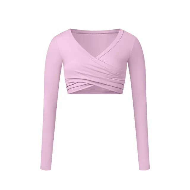 Tight Long Sleeve Cross Layered Sports Long Sleeve Brushed Top Pink - Shop at LoveMi