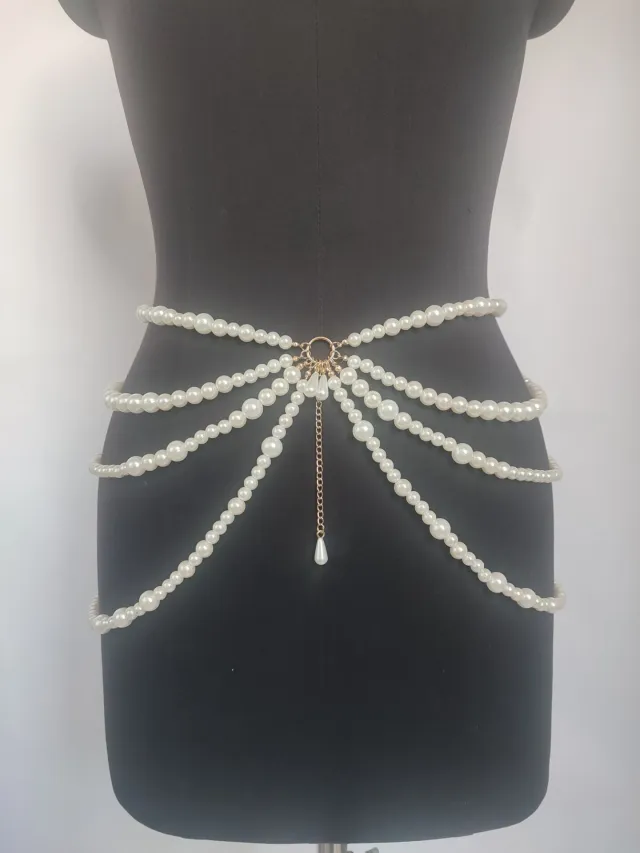 Pearl Connected Multi layer Tassel Side Swing Waist Chain White - Shop at LoveMi
