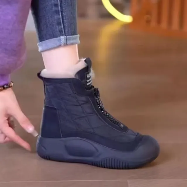 Color Matching Dr Martens Thick Bottom And Warm Keeping Leisure Fashion Snow Boots Black - Shop at LoveMi