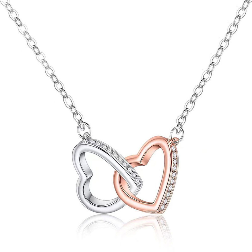 Rose Gold Color Separation Double Ring Doppel Herz Necklace Does Not Fade Ladies' Pendant