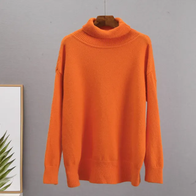 Autumn And Winter European And American Loose Basic Style Solid Color Pullover Orange Red - Shop at LoveMi