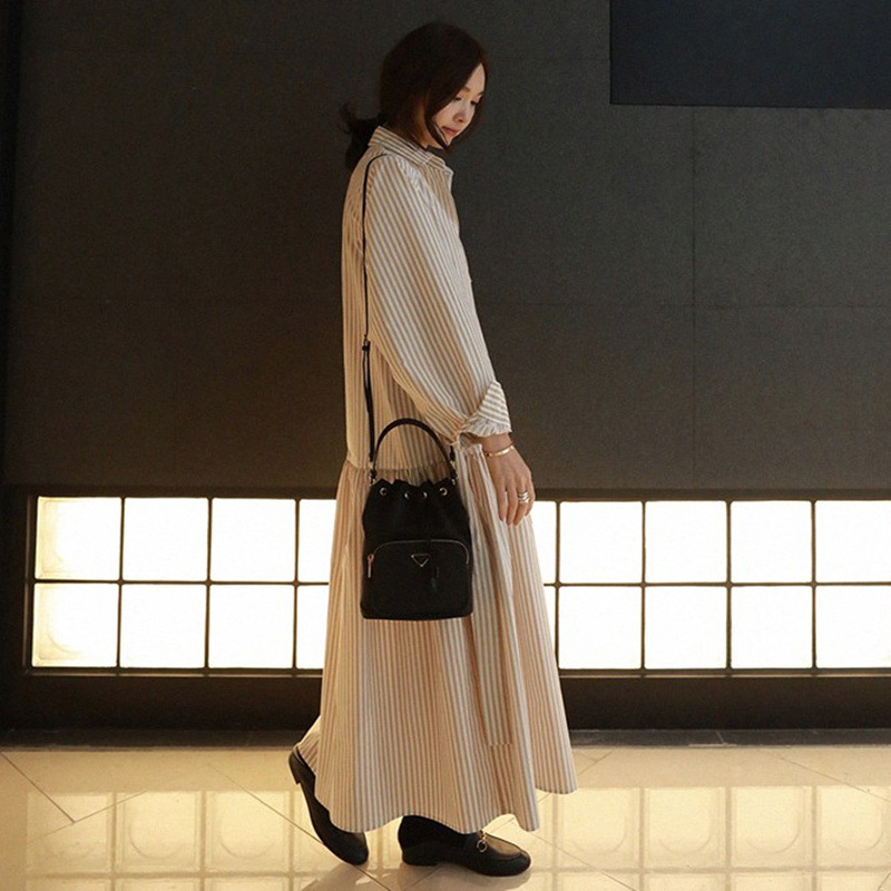 Spring And Summer New Striped Shirt Dress Women Loose Versatile Skirt